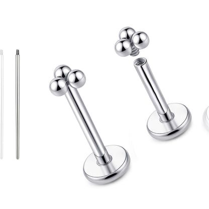Limerencia 18G Reintitan Piercingschmuck, G23 hypoallergene Flachboden-Stecker mit Innengewinde, geeignet für Tragus, Helix, Knorpel, Conch, Medusa-, Lippen- und Labret-Piercing für Damen und Herren / 3 Kugelaufsätze