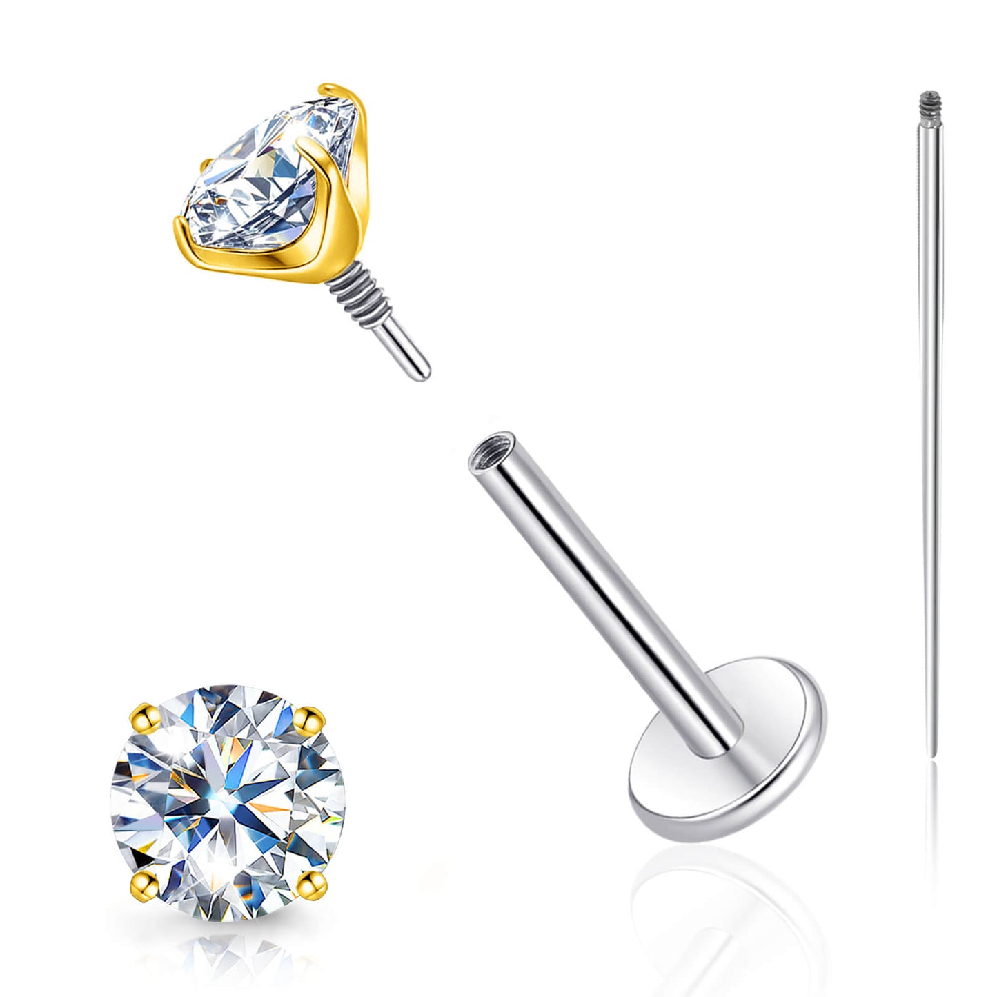 Pendientes de moissanita Limerencia con rosca interna, titanio 18G, tachuelas de piercing de espalda plana de titanio F136 hipoalergénico, tachuelas de moissanita de laboratorio VVS1 para mujer y hombre, aptos para trago, hélix, cartílago, concha y labret