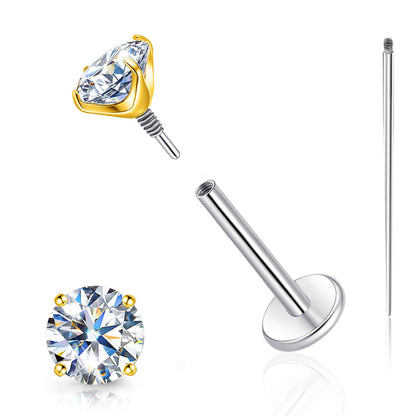 Pendientes de moissanita Limerencia con rosca interna, titanio 18G, tachuelas de piercing de espalda plana de titanio F136 hipoalergénico, tachuelas de moissanita de laboratorio VVS1 para mujer y hombre, aptos para trago, hélix, cartílago, concha y labret