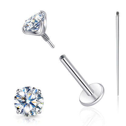 Pendientes de moissanita Limerencia con rosca interna, titanio 18G, tachuelas de piercing de espalda plana de titanio F136 hipoalergénico, tachuelas de moissanita de laboratorio VVS1 para mujer y hombre, aptos para trago, hélix, cartílago, concha y labret
