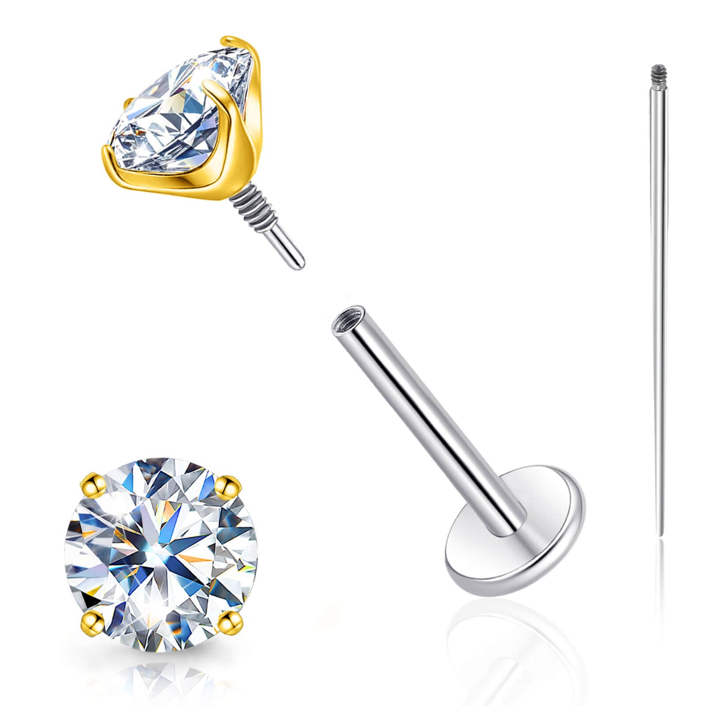 Pendientes de moissanita Limerencia con rosca interna, titanio 18G, tachuelas de piercing de espalda plana de titanio F136 hipoalergénico, tachuelas de moissanita de laboratorio VVS1 para mujer y hombre, aptos para trago, hélix, cartílago, concha y labret