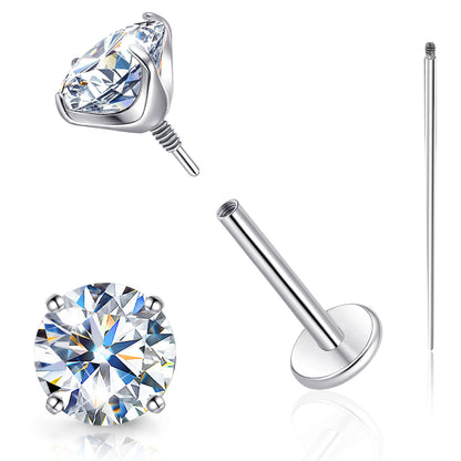 Pendientes de moissanita Limerencia con rosca interna, titanio 18G, tachuelas de piercing de espalda plana de titanio F136 hipoalergénico, tachuelas de moissanita de laboratorio VVS1 para mujer y hombre, aptos para trago, hélix, cartílago, concha y labret