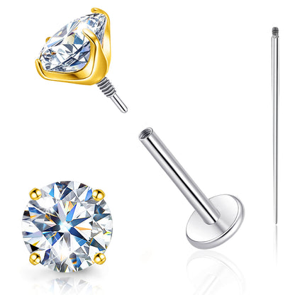 Pendientes de moissanita Limerencia con rosca interna, titanio 18G, tachuelas de piercing de espalda plana de titanio F136 hipoalergénico, tachuelas de moissanita de laboratorio VVS1 para mujer y hombre, aptos para trago, hélix, cartílago, concha y labret