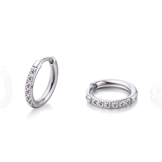 Limerencia Hypoallergenic Pure Titanium Pairs Small Huggie Hoop Earrings, Lightweight Cartilage Hoops Small Cubic Zirconia Cuff Earrings Mini Piercing Jewelry for Women (8mm, White CZ)