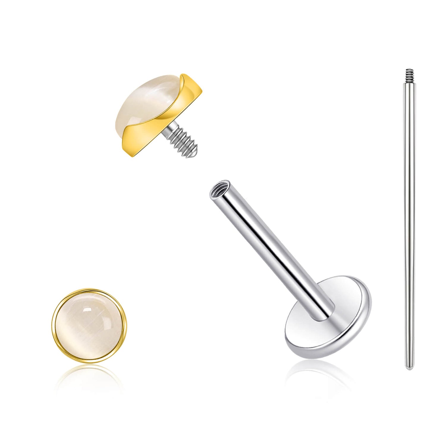 Limerencia hypoallergene Ohrstecker für empfindliche Ohren – Flachrück-Ohrstecker mit rundem Katzenauge aus G23-Titan, 5-mm-Stein-Ohrschmuck für Knorpelpiercing, Geschenk für Damen und Herren