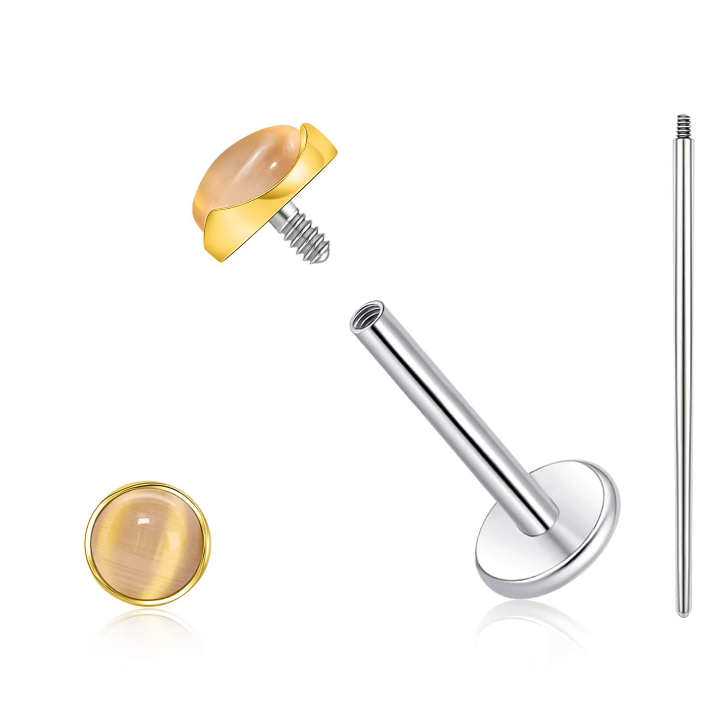Limerencia hypoallergene Ohrstecker für empfindliche Ohren – Flachrück-Ohrstecker mit rundem Katzenauge aus G23-Titan, 5-mm-Stein-Ohrschmuck für Knorpelpiercing, Geschenk für Damen und Herren