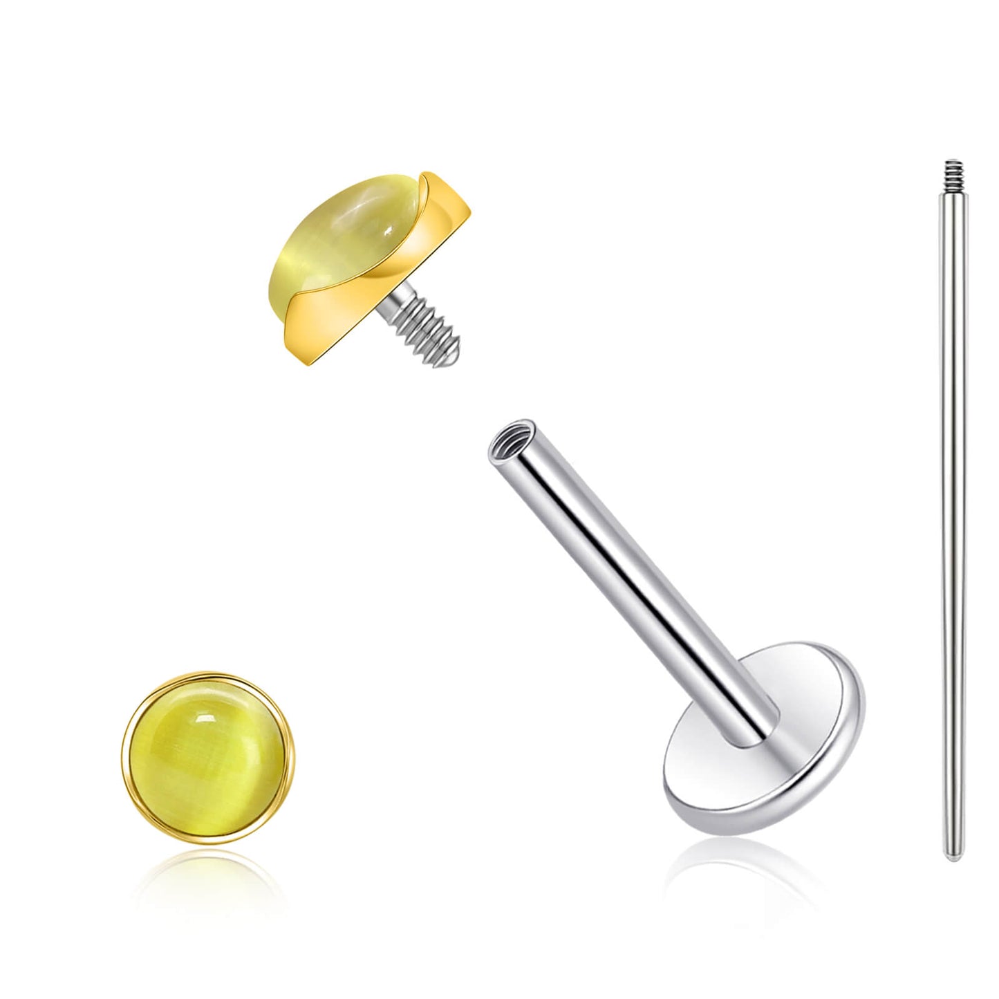 Limerencia hypoallergene Ohrstecker für empfindliche Ohren – Flachrück-Ohrstecker mit rundem Katzenauge aus G23-Titan, 5-mm-Stein-Ohrschmuck für Knorpelpiercing, Geschenk für Damen und Herren