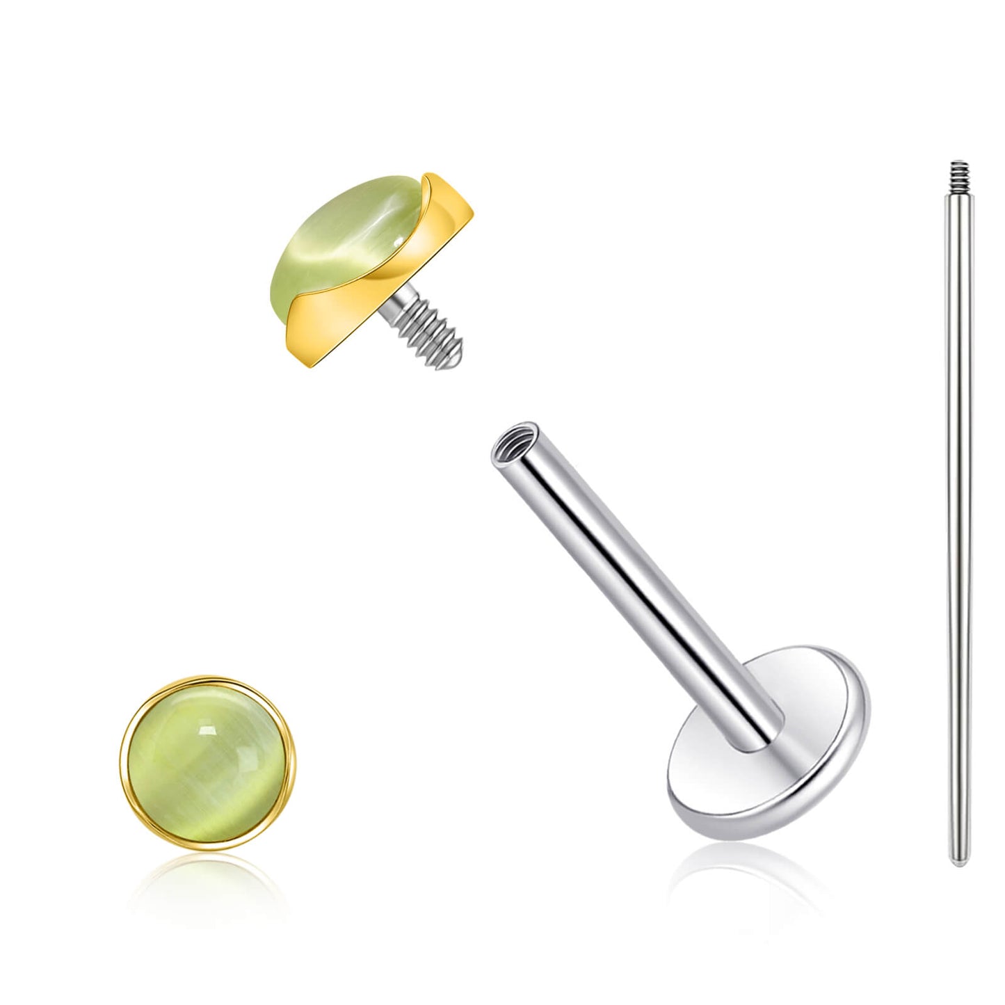 Limerencia hypoallergene Ohrstecker für empfindliche Ohren – Flachrück-Ohrstecker mit rundem Katzenauge aus G23-Titan, 5-mm-Stein-Ohrschmuck für Knorpelpiercing, Geschenk für Damen und Herren