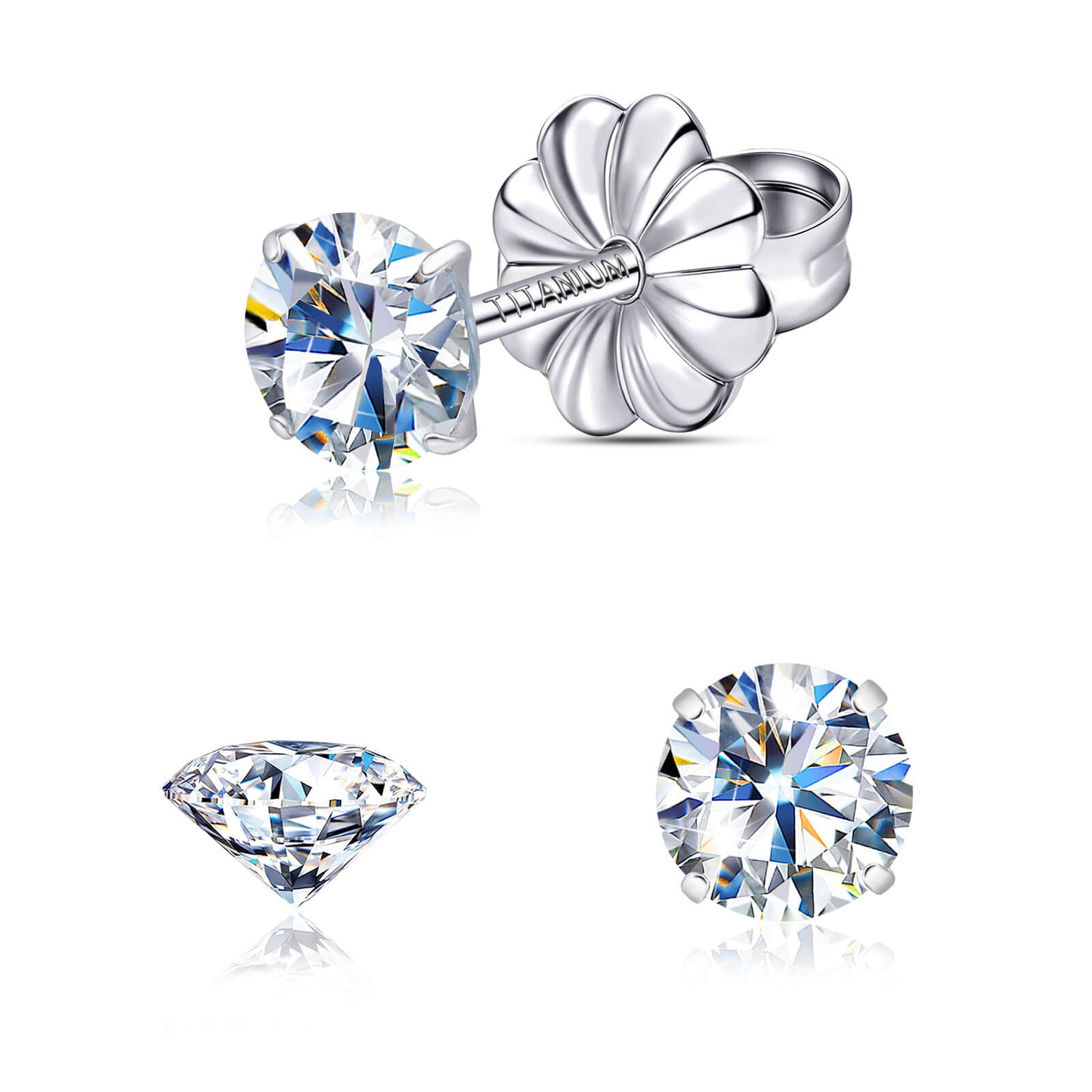 Pendientes de moissanita, pendientes de titanio hipoalergénico G23 para mujer y hombre, corte redondo color D pureza VVS1, joya de moissanita multicolor bañada en oro blanco 18K, 0,6CT-3,0CT