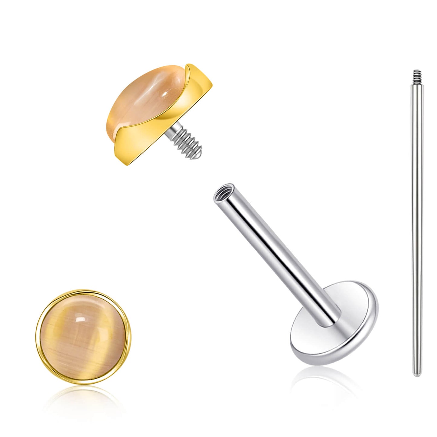 Limerencia hypoallergene Ohrstecker für empfindliche Ohren – Flachrück-Ohrstecker mit rundem Katzenauge aus G23-Titan, 5-mm-Stein-Ohrschmuck für Knorpelpiercing, Geschenk für Damen und Herren