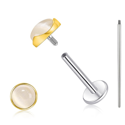 Limerencia hypoallergene Ohrstecker für empfindliche Ohren – Flachrück-Ohrstecker mit rundem Katzenauge aus G23-Titan, 5-mm-Stein-Ohrschmuck für Knorpelpiercing, Geschenk für Damen und Herren
