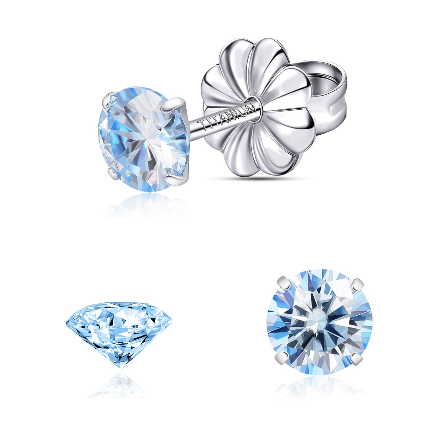 Pendientes de moissanita, pendientes de titanio hipoalergénico G23 para mujer y hombre, corte redondo color D pureza VVS1, joya de moissanita multicolor bañada en oro blanco 18K, 0,6CT-3,0CT