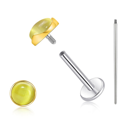 Limerencia hypoallergene Ohrstecker für empfindliche Ohren – Flachrück-Ohrstecker mit rundem Katzenauge aus G23-Titan, 5-mm-Stein-Ohrschmuck für Knorpelpiercing, Geschenk für Damen und Herren