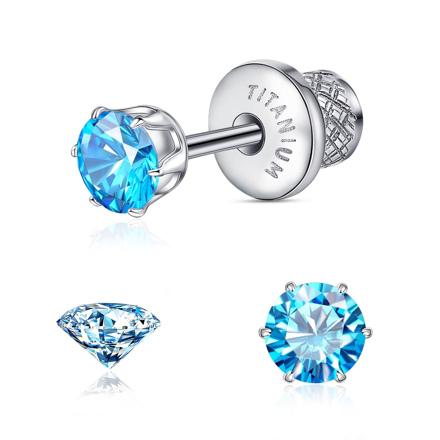 Limerencia Orecchini borchia titanio G23 CZ retro piatto ipoallergenici donna | Titanio F136 grado impianto 20G, chiusura vite piatta 6 griffe senza nichel, piercing cartilagine/trago, comfort 24h per orecchie sensibili