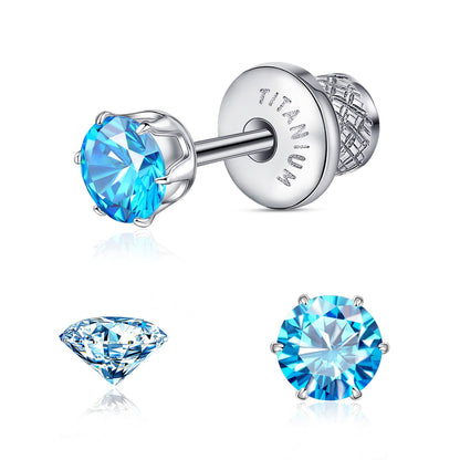 Limerencia Orecchini borchia titanio G23 CZ retro piatto ipoallergenici donna | Titanio F136 grado impianto 20G, chiusura vite piatta 6 griffe senza nichel, piercing cartilagine/trago, comfort 24h per orecchie sensibili