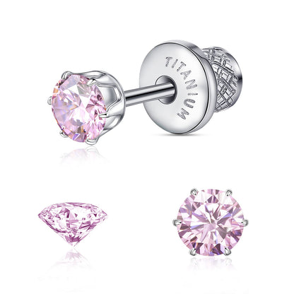 Limerencia Orecchini borchia titanio G23 CZ retro piatto ipoallergenici donna | Titanio F136 grado impianto 20G, chiusura vite piatta 6 griffe senza nichel, piercing cartilagine/trago, comfort 24h per orecchie sensibili