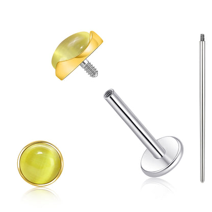Boucles d’oreilles hypoallergéniques Limerencia pour oreilles sensibles – Puces à dos plat en titane G23 avec pierre œil de chat ronde, piercings cartilage pierre 5 mm, cadeau pour femme et homme