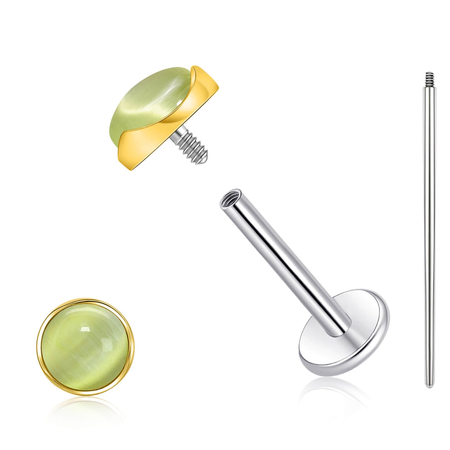 Limerencia hypoallergene Ohrstecker für empfindliche Ohren – Flachrück-Ohrstecker mit rundem Katzenauge aus G23-Titan, 5-mm-Stein-Ohrschmuck für Knorpelpiercing, Geschenk für Damen und Herren