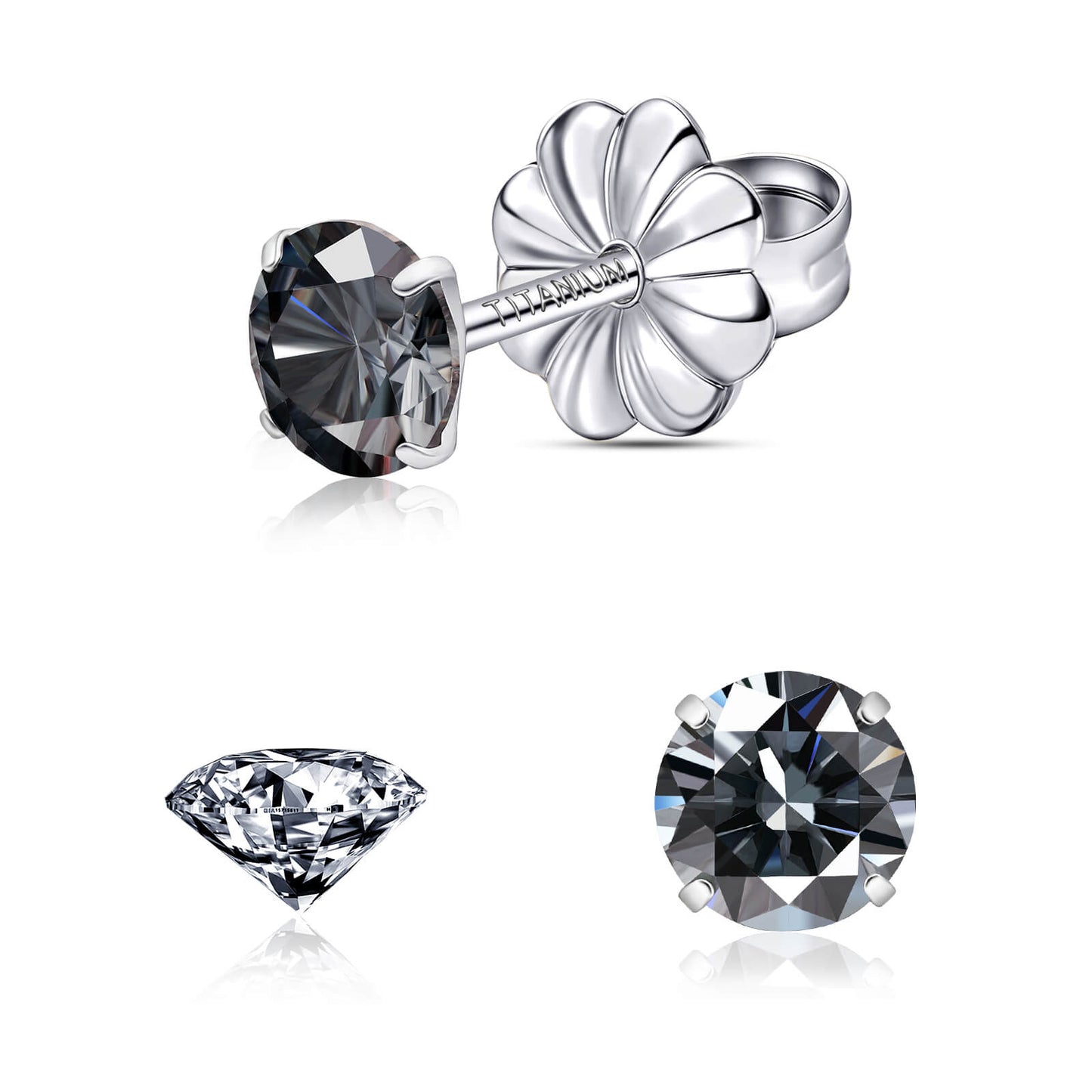 Pendientes de moissanita, pendientes de titanio hipoalergénico G23 para mujer y hombre, corte redondo color D pureza VVS1, joya de moissanita multicolor bañada en oro blanco 18K, 0,6CT-3,0CT