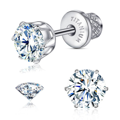 Limerencia Orecchini borchia titanio G23 CZ retro piatto ipoallergenici donna | Titanio F136 grado impianto 20G, chiusura vite piatta 6 griffe senza nichel, piercing cartilagine/trago, comfort 24h per orecchie sensibili