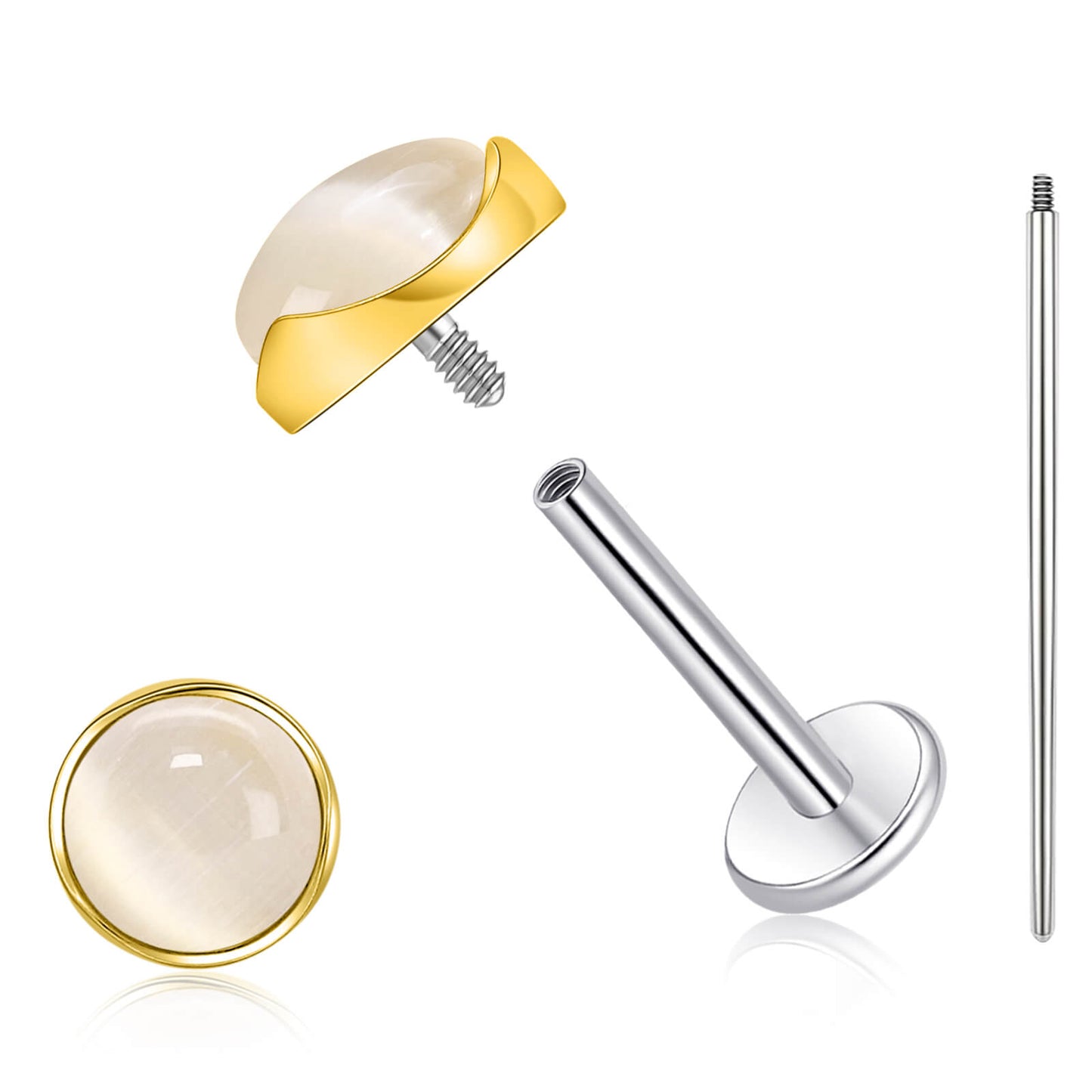 Limerencia hypoallergene Ohrstecker für empfindliche Ohren – Flachrück-Ohrstecker mit rundem Katzenauge aus G23-Titan, 5-mm-Stein-Ohrschmuck für Knorpelpiercing, Geschenk für Damen und Herren