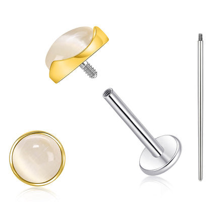 Limerencia hypoallergene Ohrstecker für empfindliche Ohren – Flachrück-Ohrstecker mit rundem Katzenauge aus G23-Titan, 5-mm-Stein-Ohrschmuck für Knorpelpiercing, Geschenk für Damen und Herren