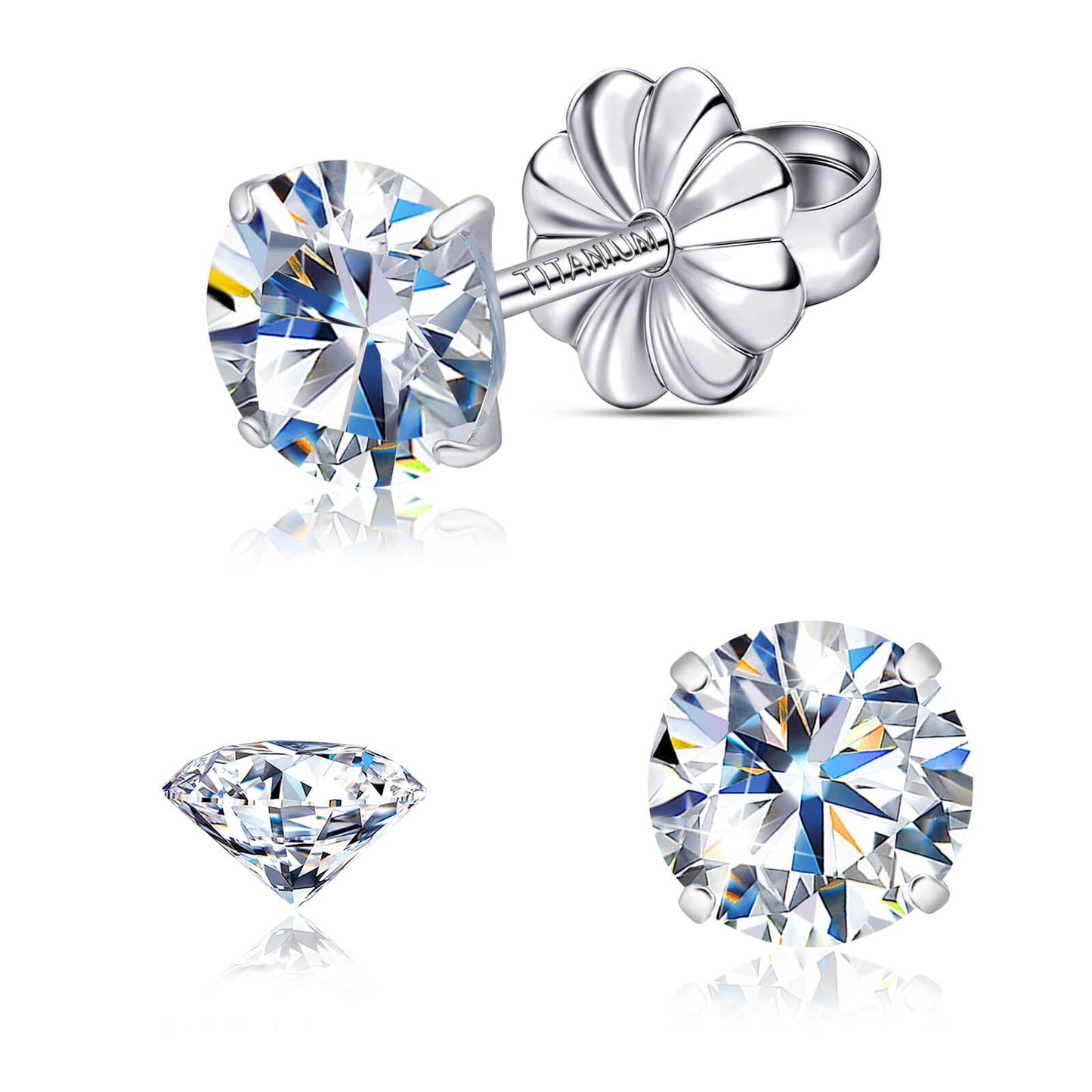 Pendientes de moissanita, pendientes de titanio hipoalergénico G23 para mujer y hombre, corte redondo color D pureza VVS1, joya de moissanita multicolor bañada en oro blanco 18K, 0,6CT-3,0CT
