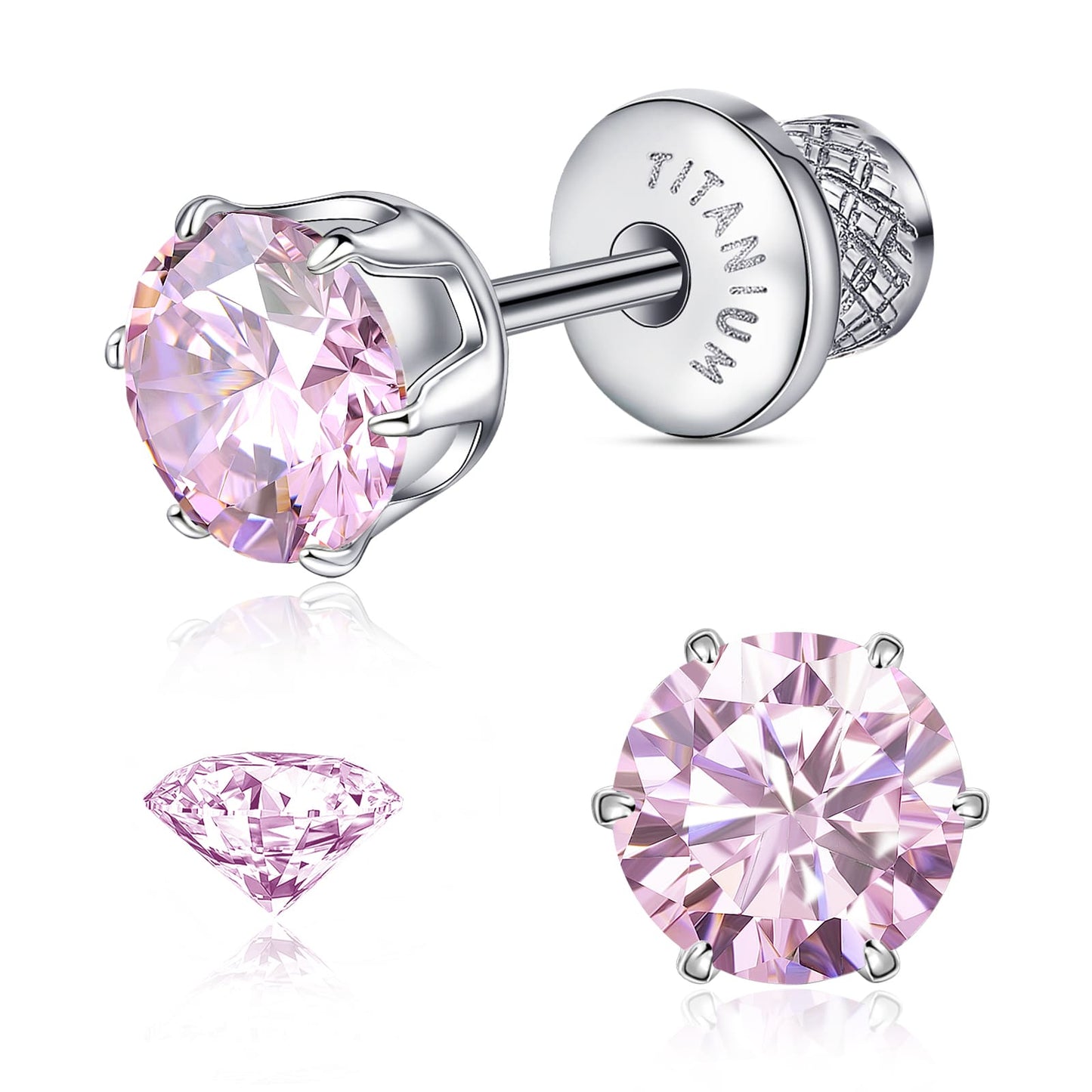 Limerencia Orecchini borchia titanio G23 CZ retro piatto ipoallergenici donna | Titanio F136 grado impianto 20G, chiusura vite piatta 6 griffe senza nichel, piercing cartilagine/trago, comfort 24h per orecchie sensibili