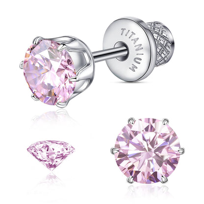 Limerencia Orecchini borchia titanio G23 CZ retro piatto ipoallergenici donna | Titanio F136 grado impianto 20G, chiusura vite piatta 6 griffe senza nichel, piercing cartilagine/trago, comfort 24h per orecchie sensibili