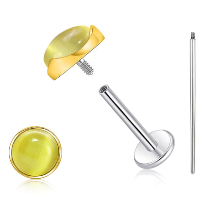 Limerencia hypoallergene Ohrstecker für empfindliche Ohren – Flachrück-Ohrstecker mit rundem Katzenauge aus G23-Titan, 5-mm-Stein-Ohrschmuck für Knorpelpiercing, Geschenk für Damen und Herren