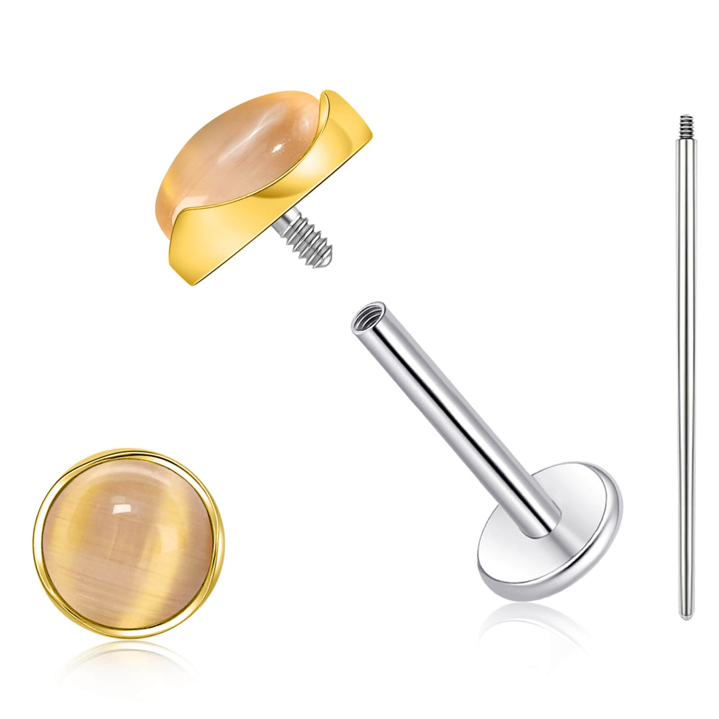 Limerencia hypoallergene Ohrstecker für empfindliche Ohren – Flachrück-Ohrstecker mit rundem Katzenauge aus G23-Titan, 5-mm-Stein-Ohrschmuck für Knorpelpiercing, Geschenk für Damen und Herren