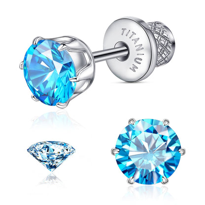 Limerencia Orecchini borchia titanio G23 CZ retro piatto ipoallergenici donna | Titanio F136 grado impianto 20G, chiusura vite piatta 6 griffe senza nichel, piercing cartilagine/trago, comfort 24h per orecchie sensibili