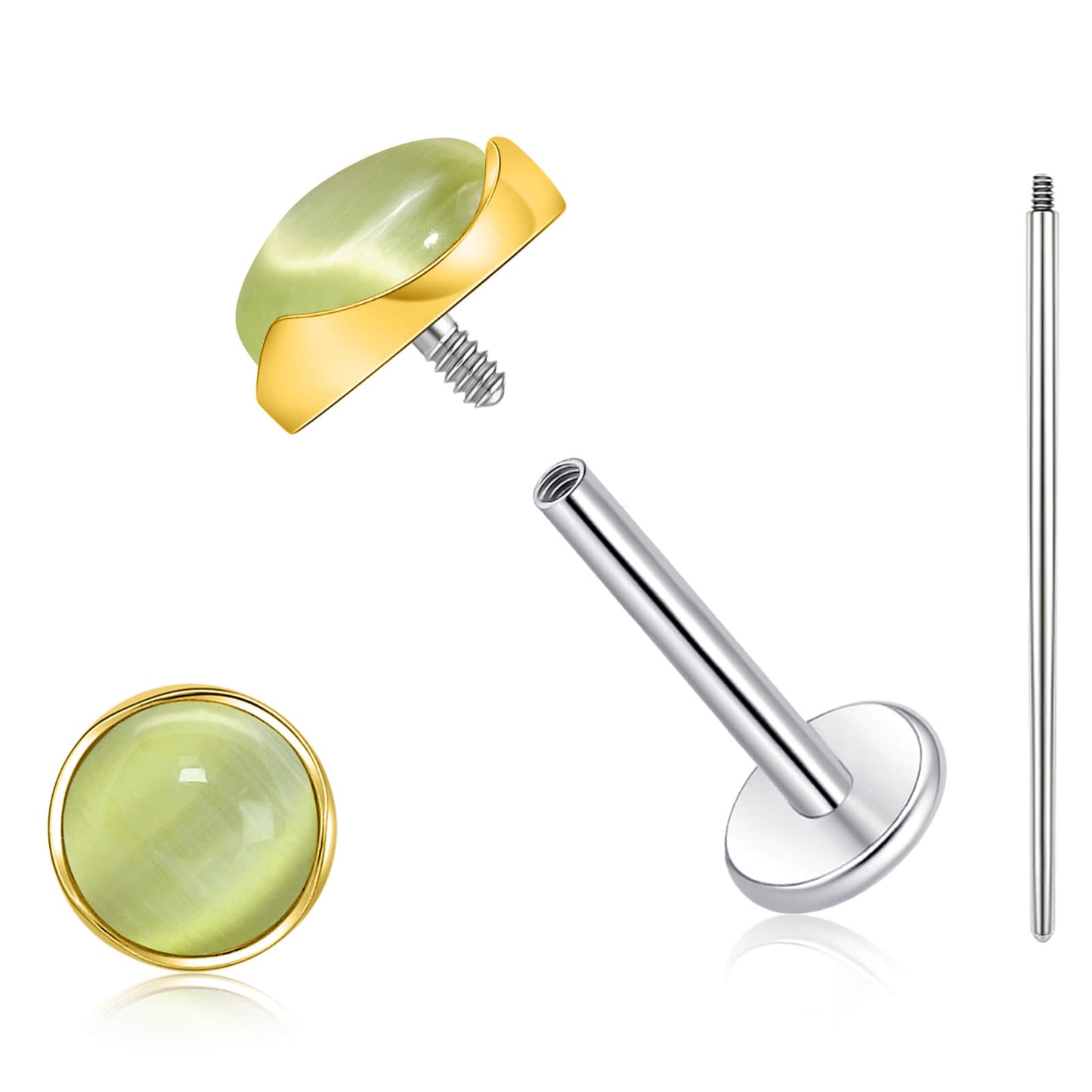 Limerencia hypoallergene Ohrstecker für empfindliche Ohren – Flachrück-Ohrstecker mit rundem Katzenauge aus G23-Titan, 5-mm-Stein-Ohrschmuck für Knorpelpiercing, Geschenk für Damen und Herren