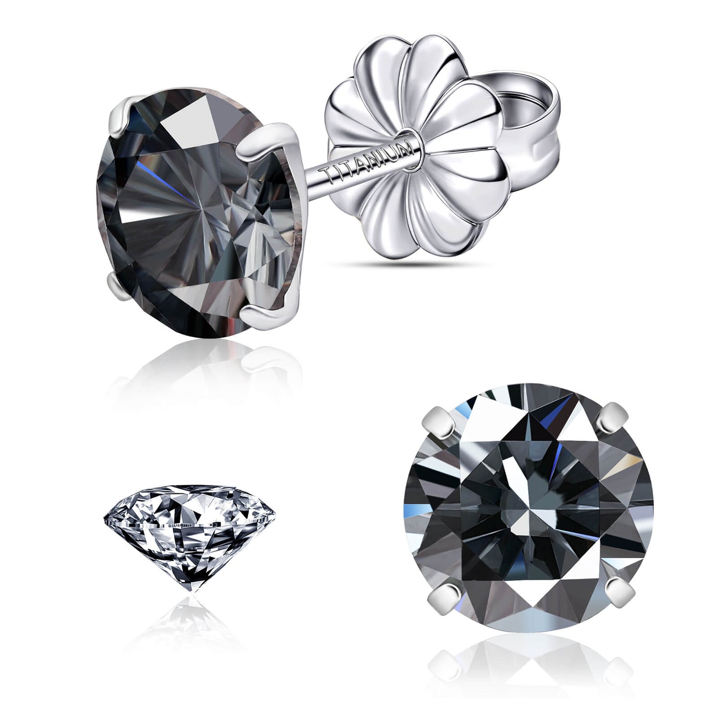 Pendientes de moissanita, pendientes de titanio hipoalergénico G23 para mujer y hombre, corte redondo color D pureza VVS1, joya de moissanita multicolor bañada en oro blanco 18K, 0,6CT-3,0CT
