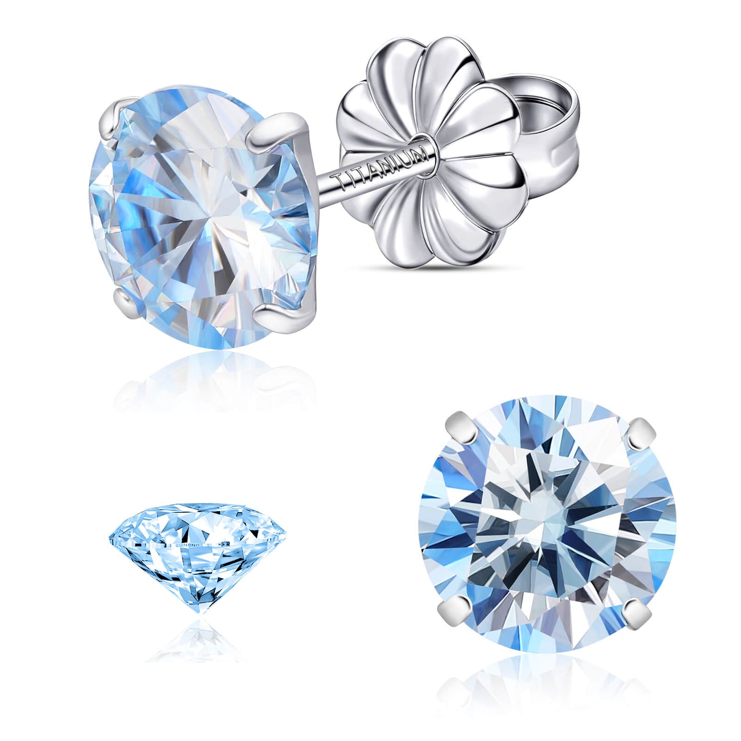 Pendientes de moissanita, pendientes de titanio hipoalergénico G23 para mujer y hombre, corte redondo color D pureza VVS1, joya de moissanita multicolor bañada en oro blanco 18K, 0,6CT-3,0CT