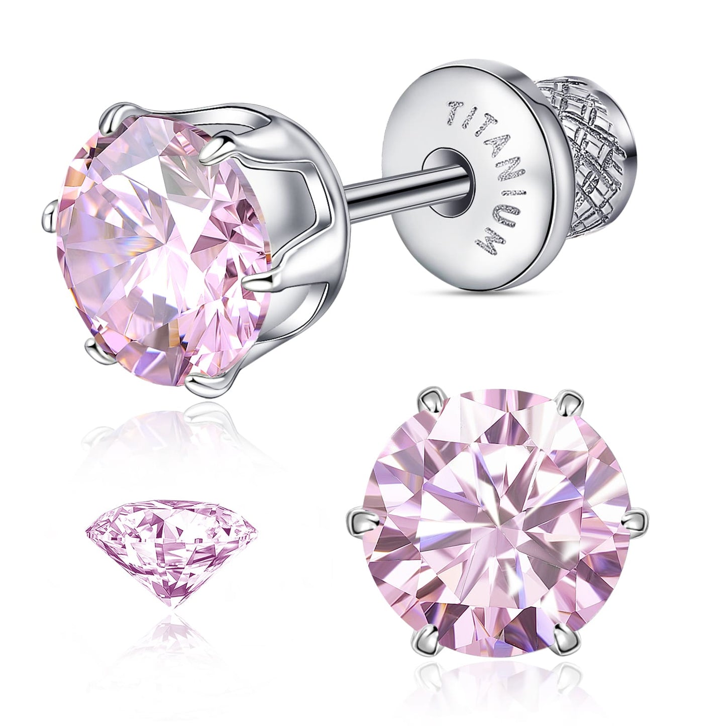 Limerencia Orecchini borchia titanio G23 CZ retro piatto ipoallergenici donna | Titanio F136 grado impianto 20G, chiusura vite piatta 6 griffe senza nichel, piercing cartilagine/trago, comfort 24h per orecchie sensibili