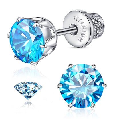 Limerencia Orecchini borchia titanio G23 CZ retro piatto ipoallergenici donna | Titanio F136 grado impianto 20G, chiusura vite piatta 6 griffe senza nichel, piercing cartilagine/trago, comfort 24h per orecchie sensibili