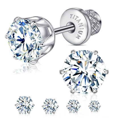 Orecchini piatti in titanio ipoallergenico Limerencia, borchie zircone sei punte con chiusura a vite. Titanio implantare senza nichel, confortevoli per dormire e lavarsi, regalo unisex elegante