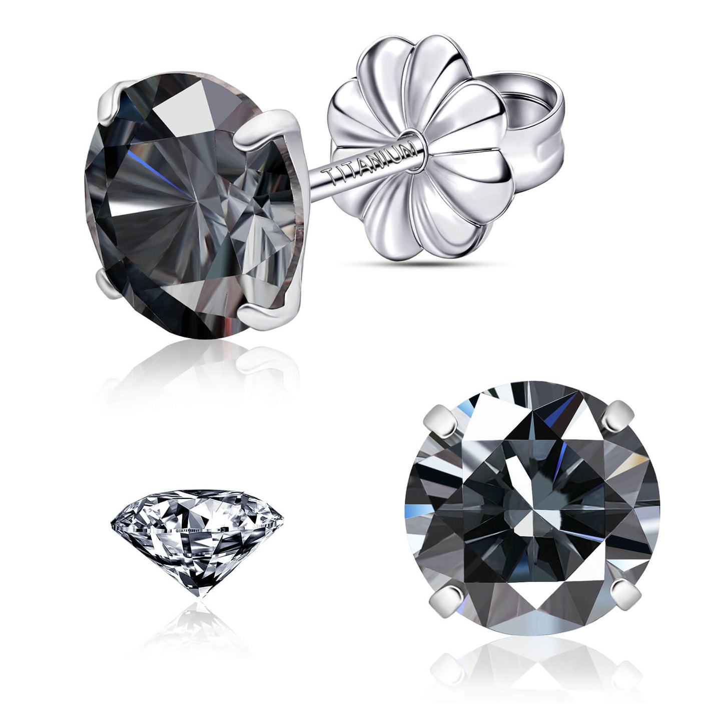 Pendientes de moissanita, pendientes de titanio hipoalergénico G23 para mujer y hombre, corte redondo color D pureza VVS1, joya de moissanita multicolor bañada en oro blanco 18K, 0,6CT-3,0CT
