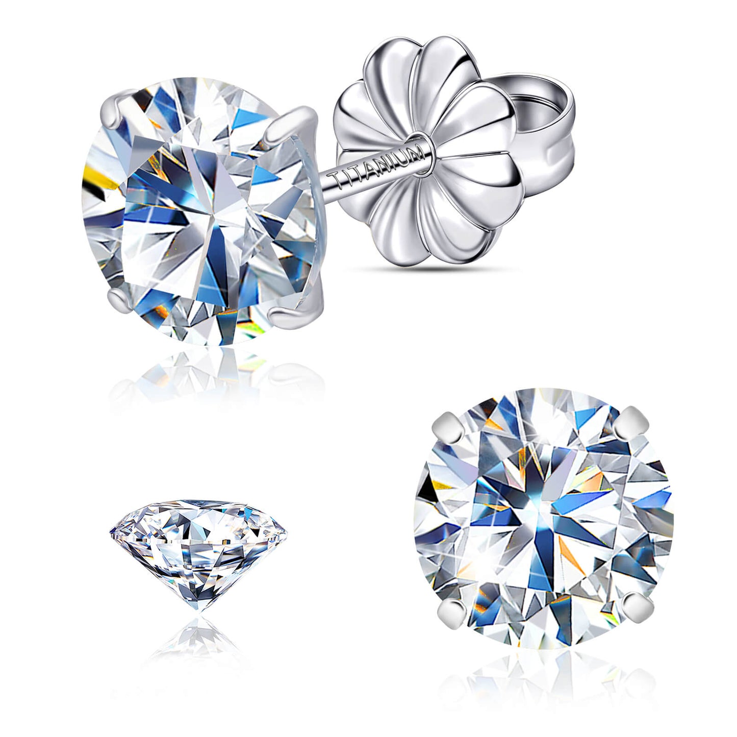 Pendientes de moissanita, pendientes de titanio hipoalergénico G23 para mujer y hombre, corte redondo color D pureza VVS1, joya de moissanita multicolor bañada en oro blanco 18K, 0,6CT-3,0CT
