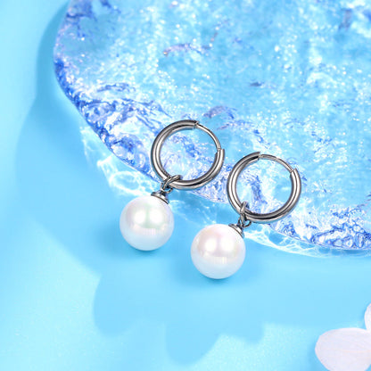 Limerencia Pendientes Hipoalergénicos de Titanio Puro con Postes Ligeros Colgantes Huggie para Mujer | Barra Vertical, Cruz, Luna, Rayo | Pendientes Delicados (Perla de 10 mm)