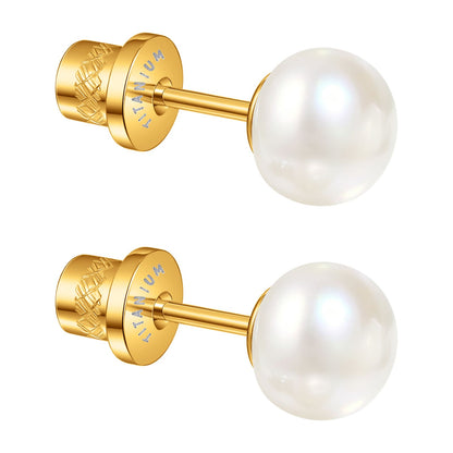 Limerencia Hypoallergenic Freshwater Cultured Pearl Stud Earrings for Women F136 Implant‑Grade Titanium Screw‑Back, Nickel‑Free & Lead‑Free, Comfortable for Sensitive Ears, Elegant Jewelry for Gifting