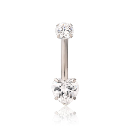 Anello ombelicale Limerencia 14G in titanio G23 con piccolo zircone a goccia, piercing ombelicale filettato interno da 10 mm (10 mm, piccolo cuore)