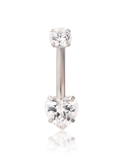 Anello ombelicale Limerencia 14G in titanio G23 con piccolo zircone a goccia, piercing ombelicale filettato interno da 10 mm (10 mm, piccolo cuore)