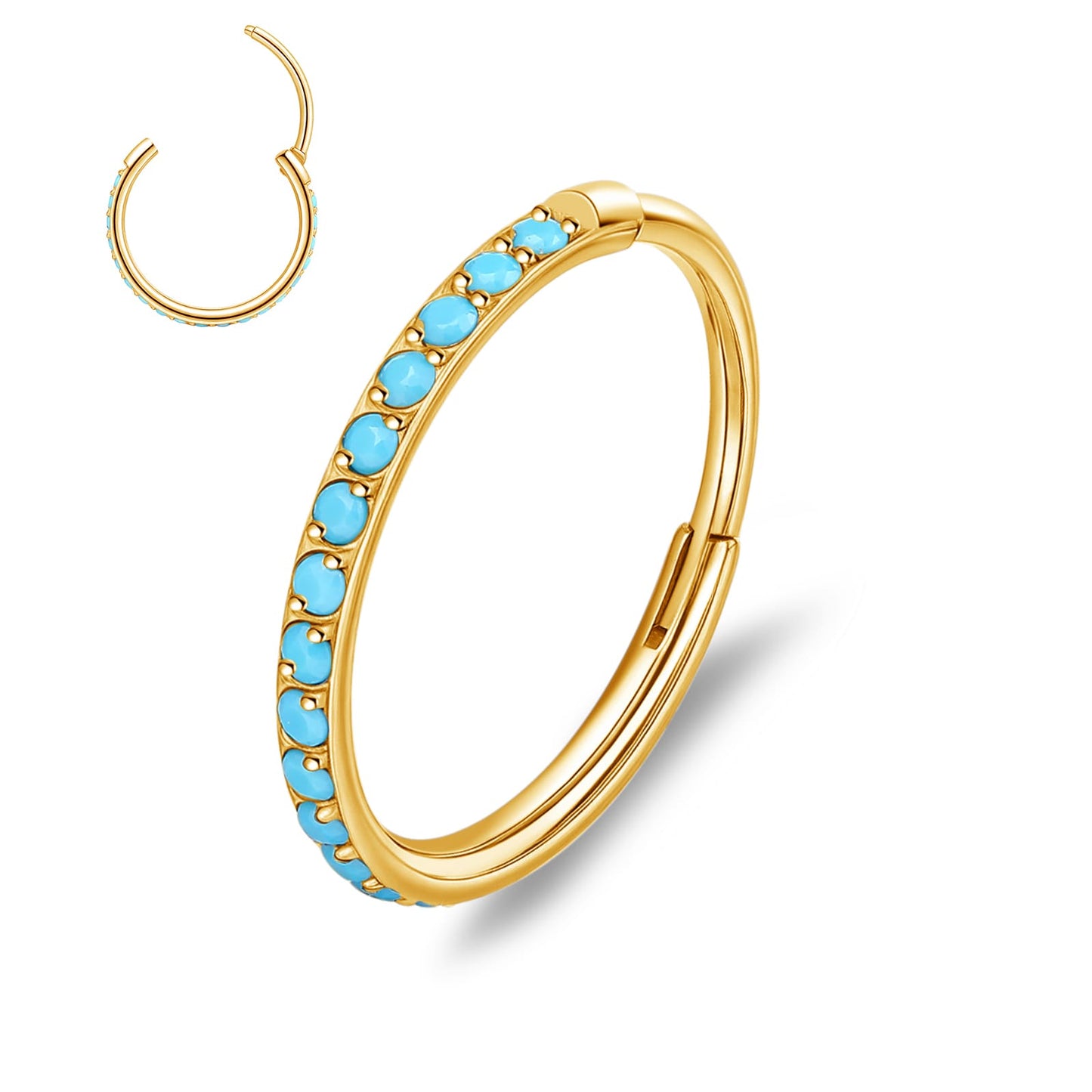 limerencia Nose Ring Hoop, Titanium Nose Ring for Women Men--Turquoise+Opal CZ