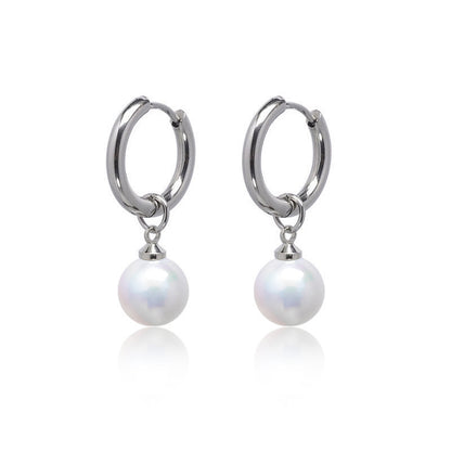 Limerencia Pendientes Hipoalergénicos de Titanio Puro con Postes Ligeros Colgantes Huggie para Mujer | Barra Vertical, Cruz, Luna, Rayo | Pendientes Delicados (Perla de 10 mm)