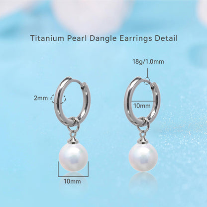 Limerencia Pendientes Hipoalergénicos de Titanio Puro con Postes Ligeros Colgantes Huggie para Mujer | Barra Vertical, Cruz, Luna, Rayo | Pendientes Delicados (Perla de 10 mm)
