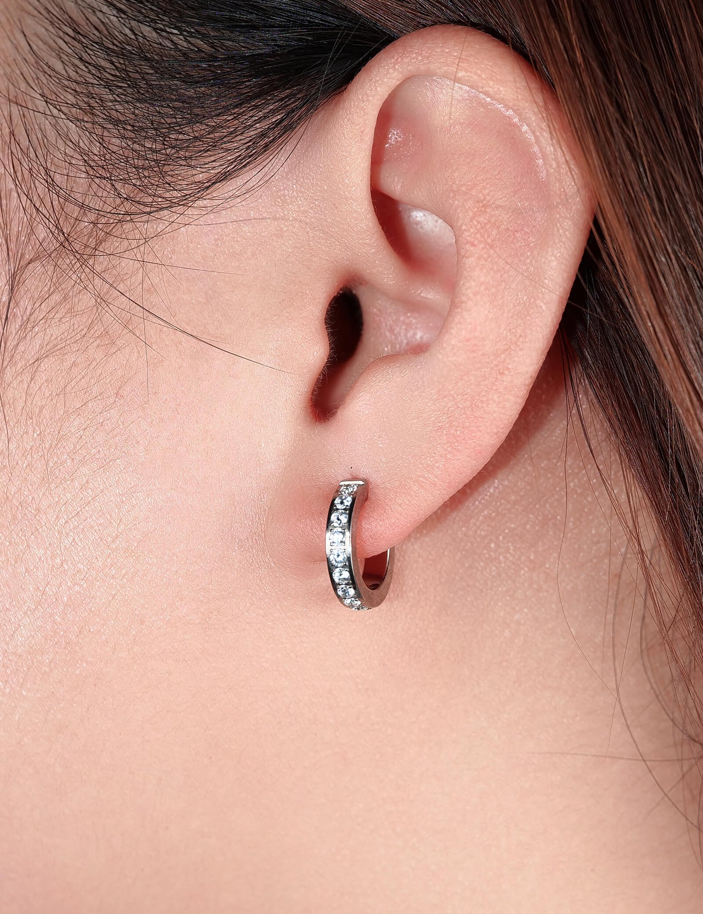 Limerencia Hypoallergenic G23 Pure Titanium Small Open C Hoop Earrings, F136 Implant Grade Lightweight Cubic Zirconia/Opal Cuff Huggie Earrings for Women Sensitive Ears