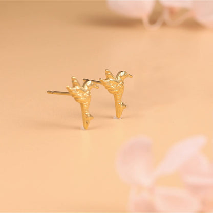 Limerencia Hypoallergene G23 Ohrstecker aus reinem Titan für Damen | Fliegender Kolibri | Süßer Vogel | Liebliches Tier | F136 Implantat-Grad Ohrlochstechen Ohrschmuck Zartes Geschenk (Silber)
