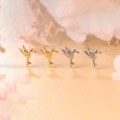 Limerencia Hypoallergene G23 Ohrstecker aus reinem Titan für Damen | Fliegender Kolibri | Süßer Vogel | Liebliches Tier | F136 Implantat-Grad Ohrlochstechen Ohrschmuck Zartes Geschenk (Silber)